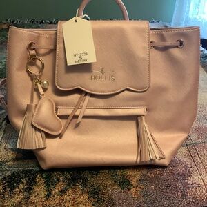 Hollis Blush Pink Saffiano Drawstring Backpack with Tassel Charm mini backpack